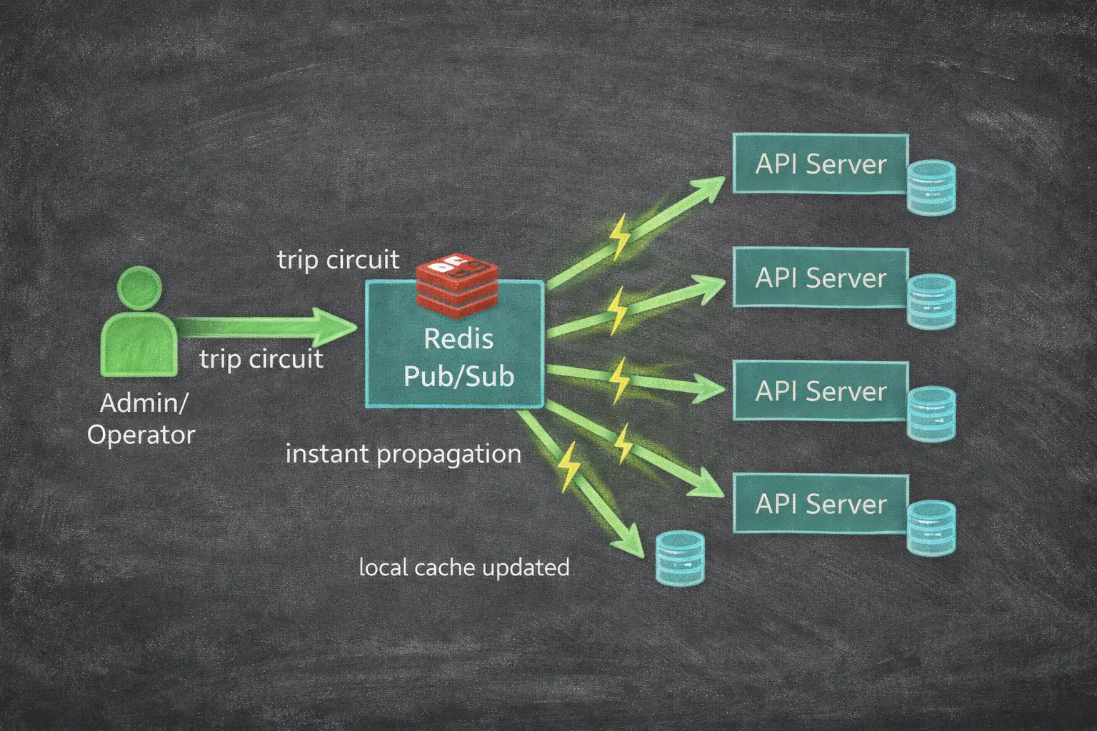 Redis Pub/Sub pushing circuit breaker updates to all API servers instantly