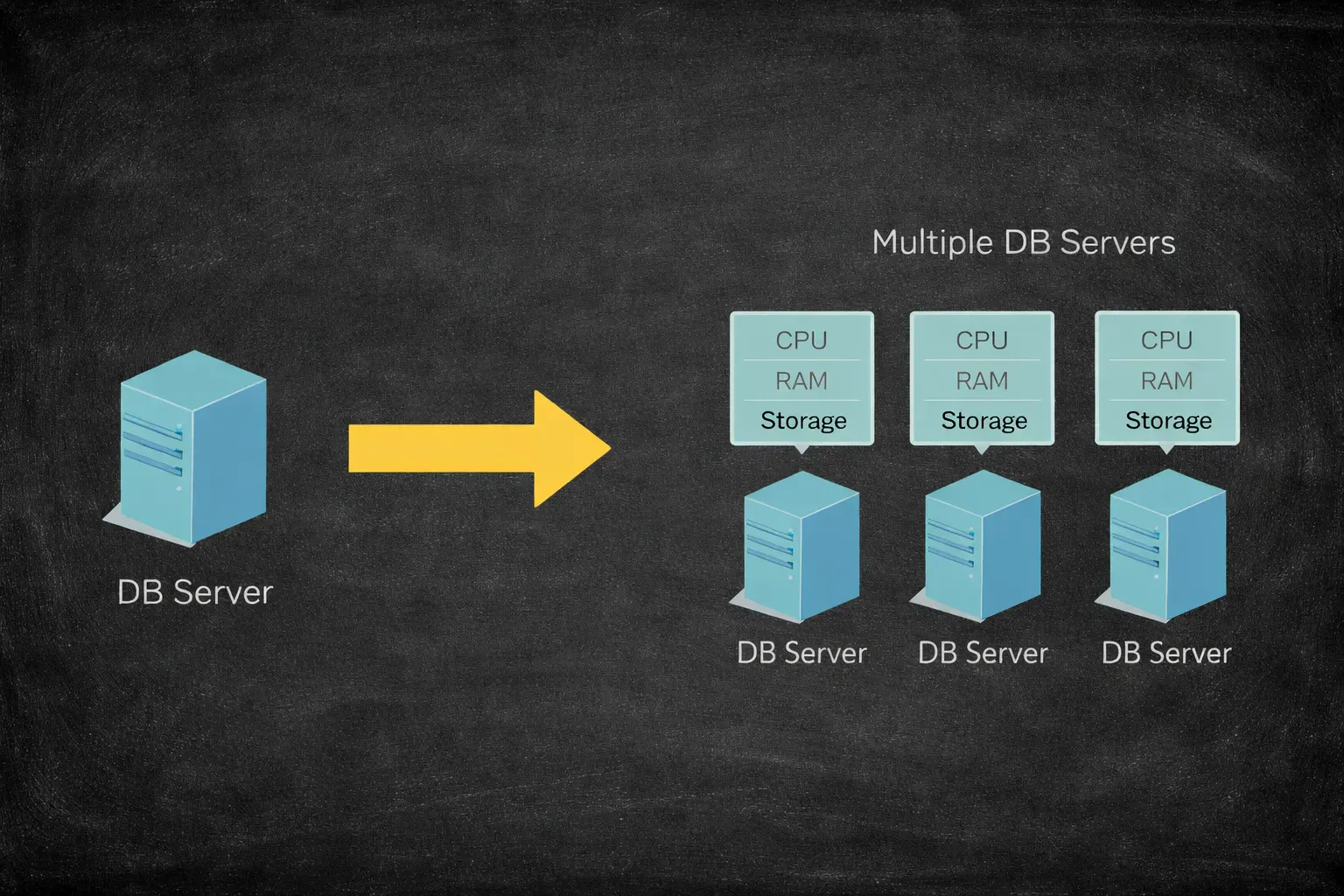 Diagram showing horizontal scaling by adding multiple servers to distribute load
