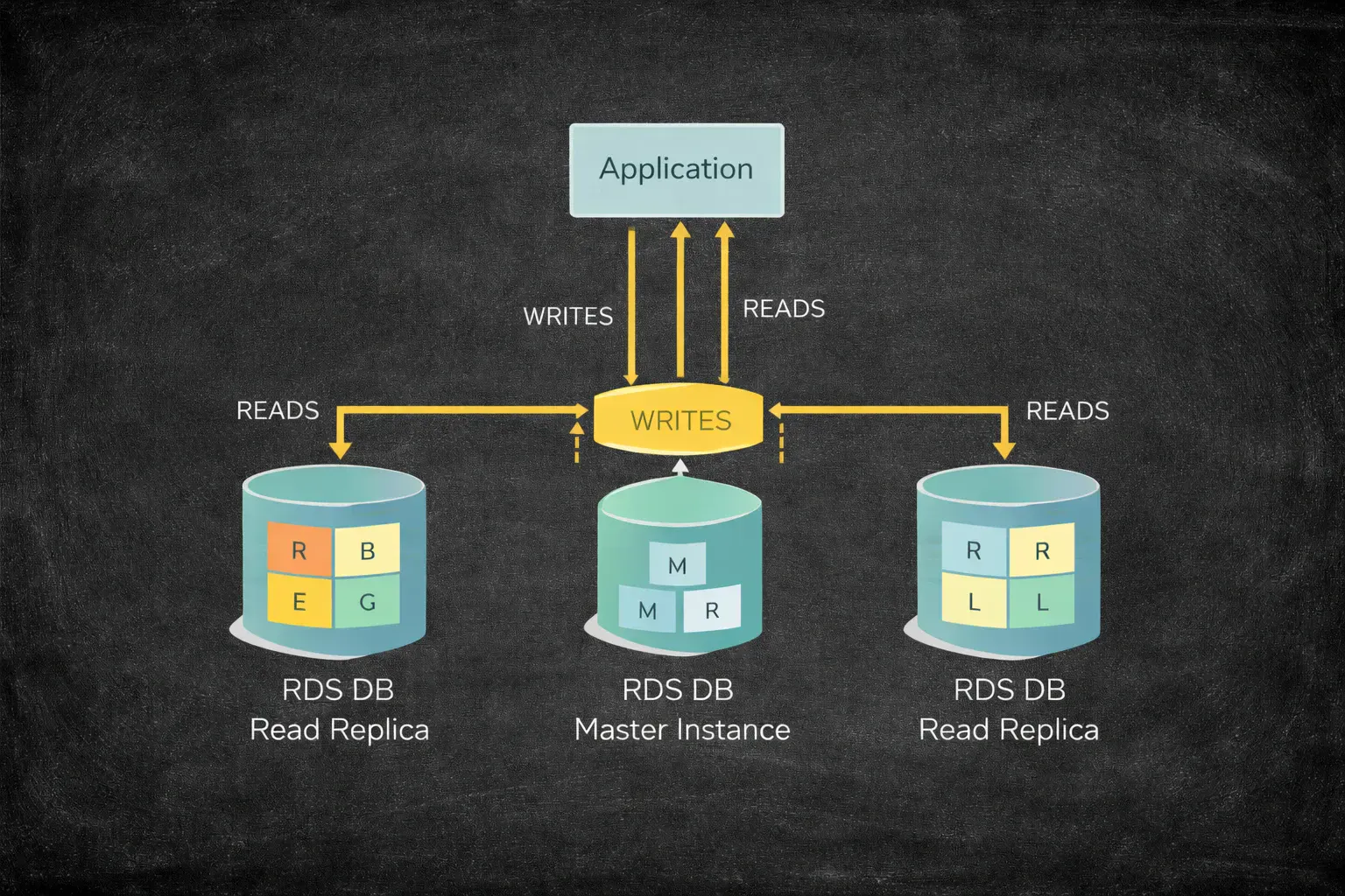 Diagram showing primary database with multiple read replicas for scaling read operations