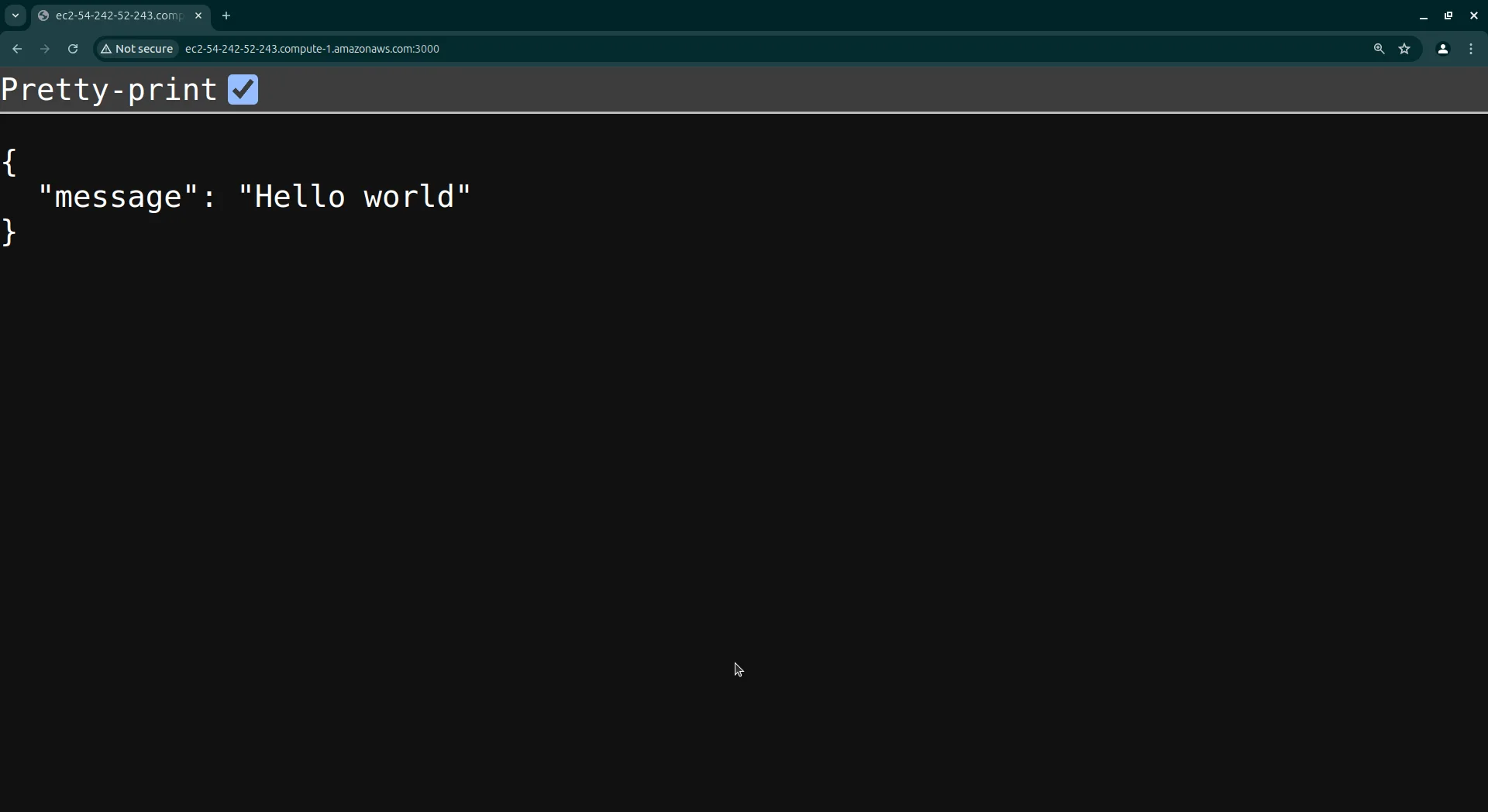 Browser showing Hello World response from deployed app