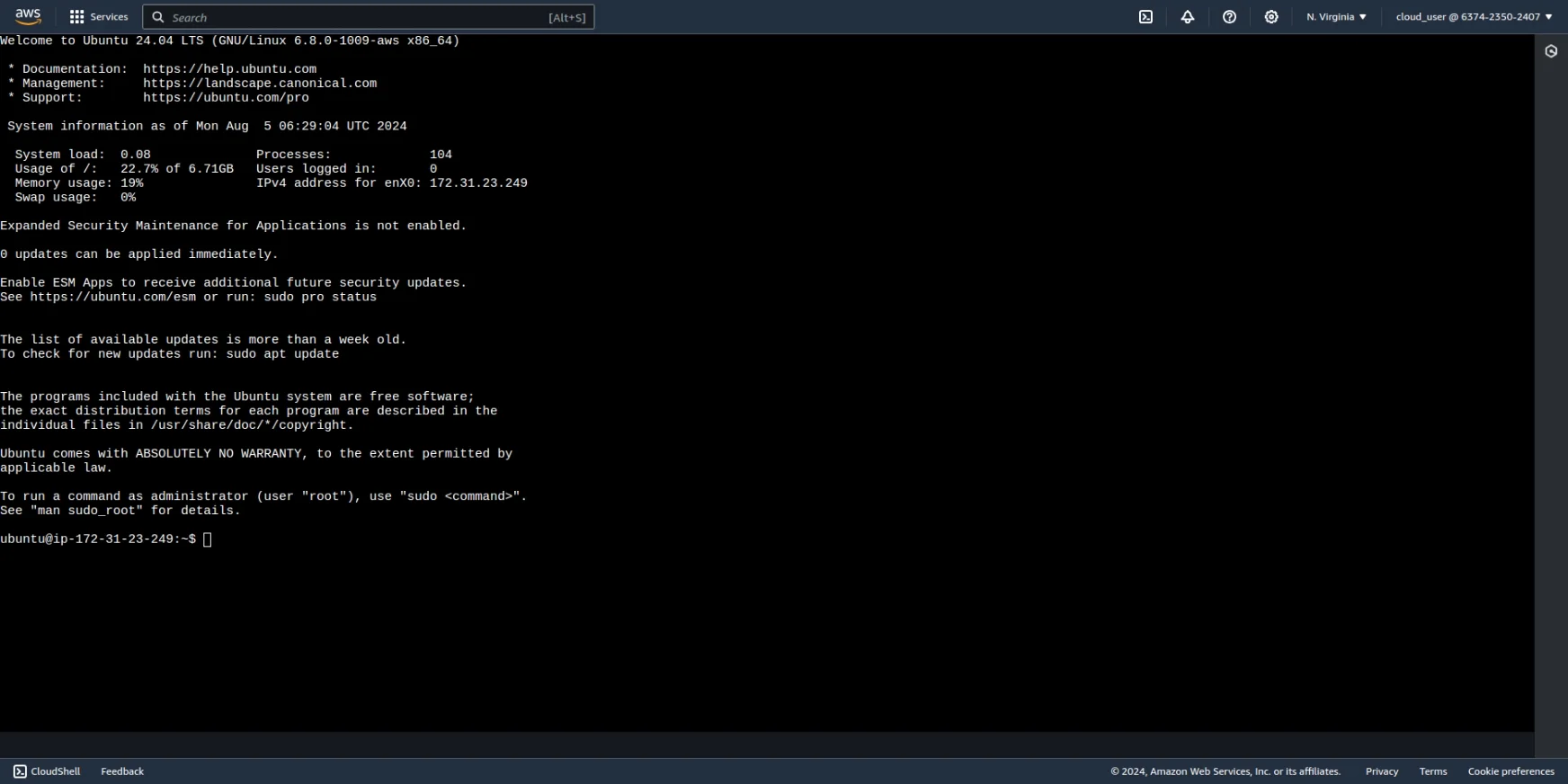 Terminal connected to EC2 instance