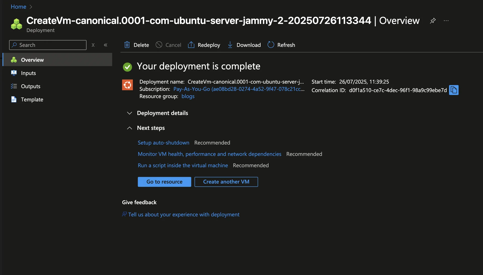 Azure deployment complete notification