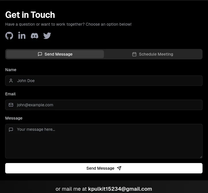Contact form on portfolio website