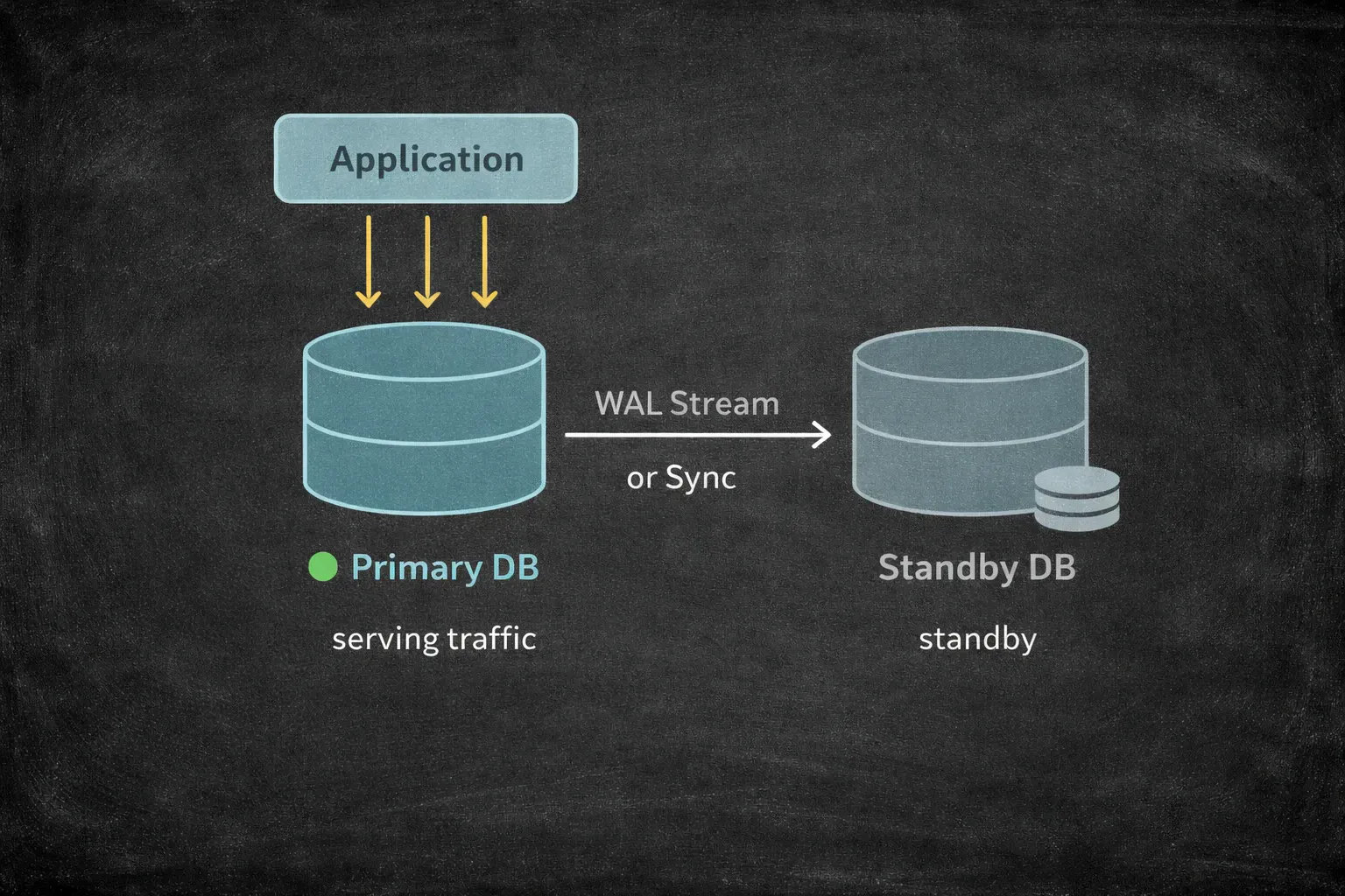 Primary database with standby replica maintaining real-time sync
