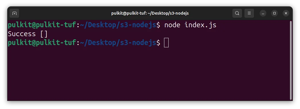 Terminal showing empty S3 buckets array