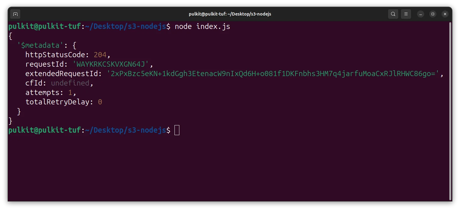 AWS S3 console showing uploaded file in bucket