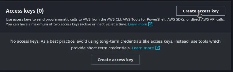 Create access key page
