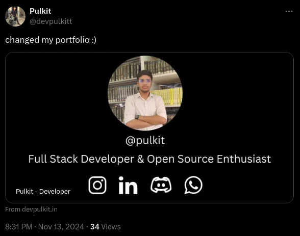 Portfolio website preview with Open Graph image