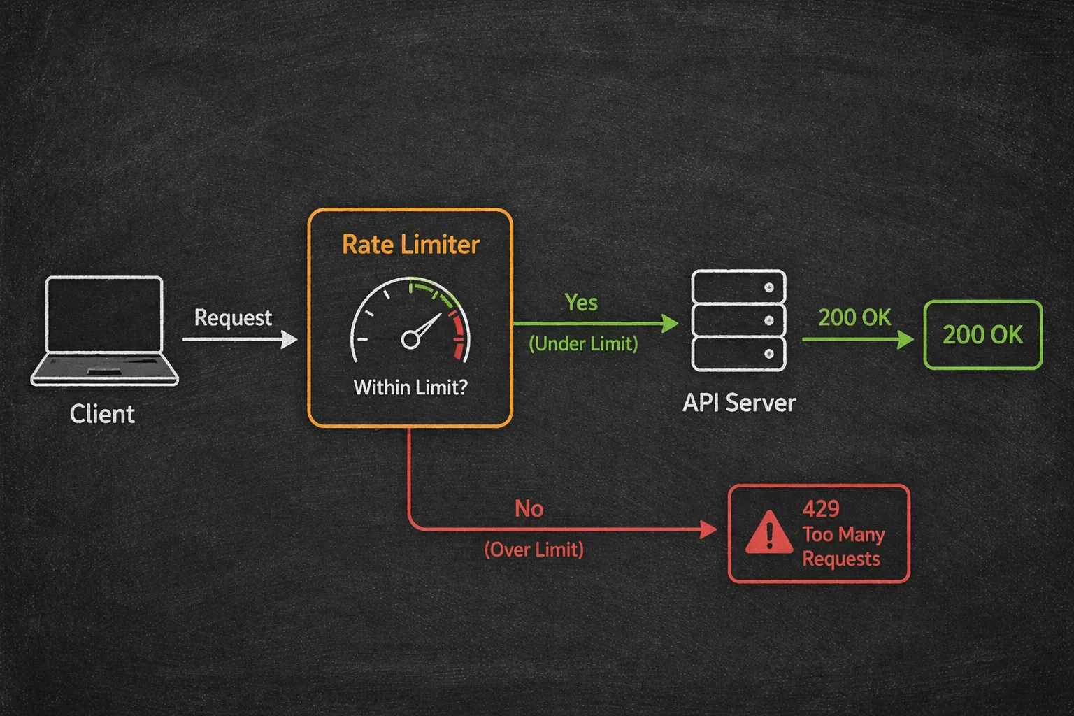 Rate limiter either allows or rejects incoming requests