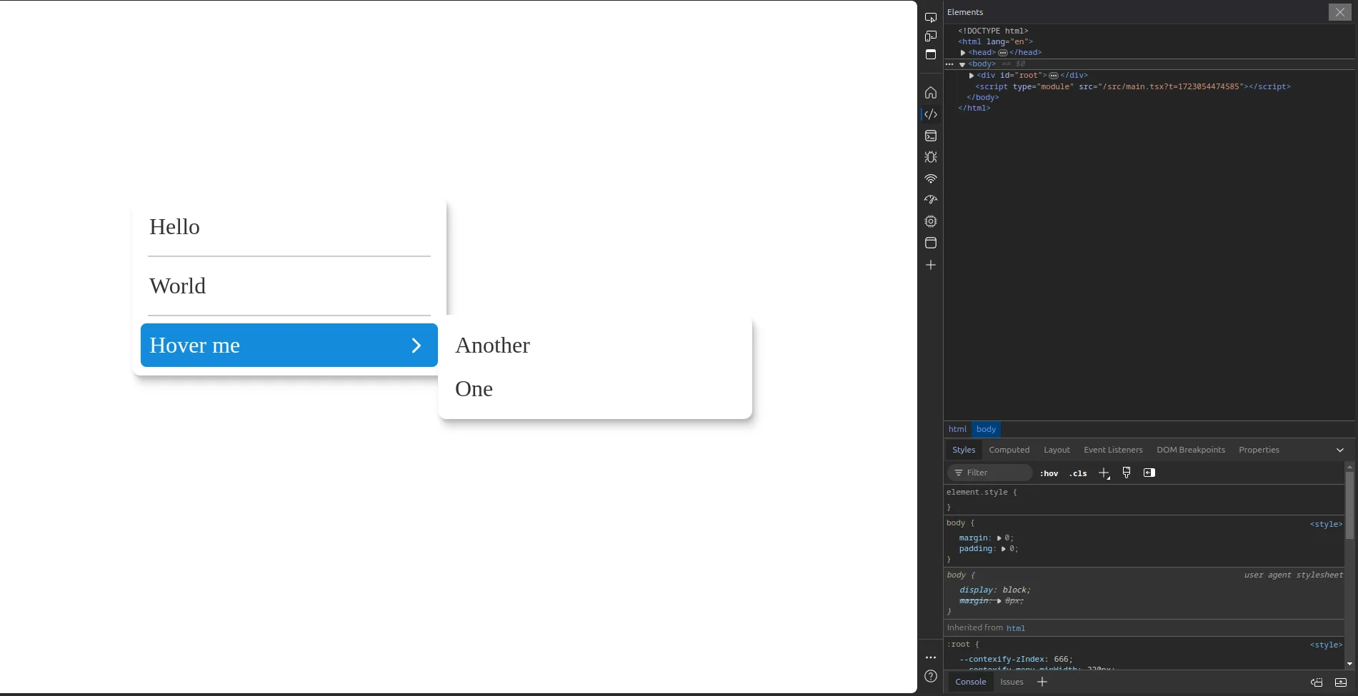 Context menu displayed on right-click with multiple options