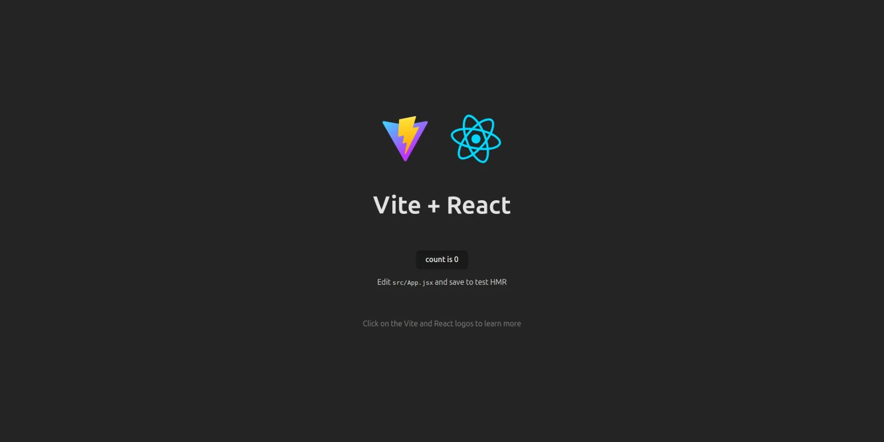 Default Vite React app running in browser