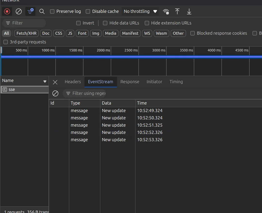 Browser developer tools showing SSE events