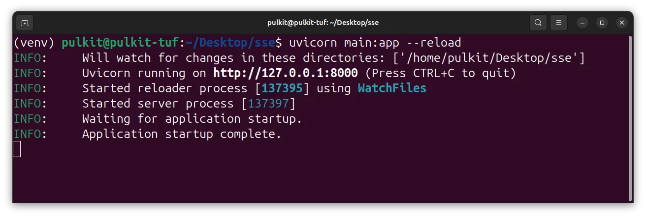 Terminal showing FastAPI server running