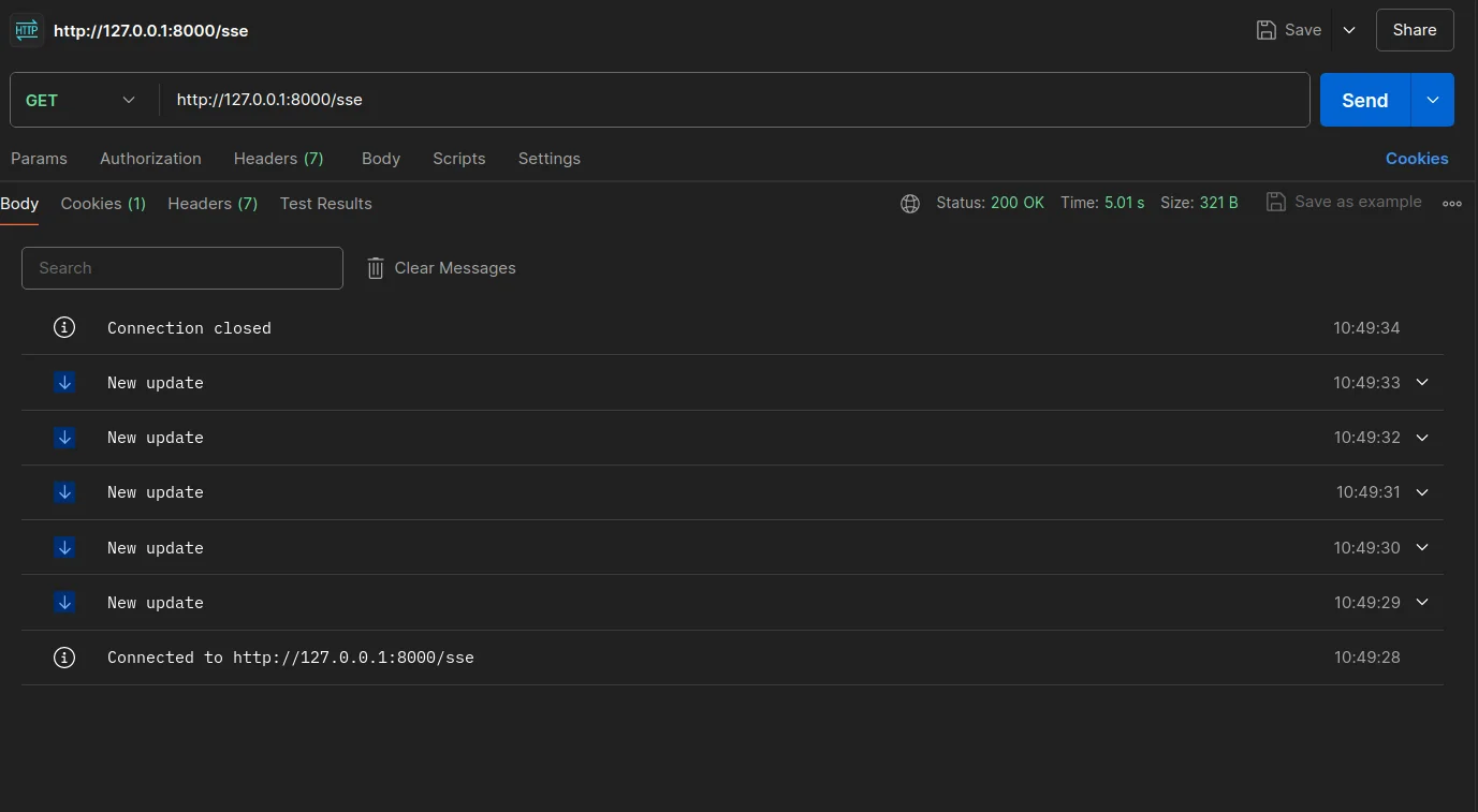 Browser showing SSE stream response