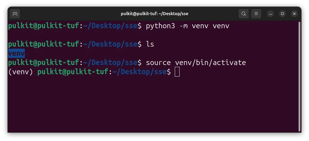 Terminal showing Python virtual environment activation