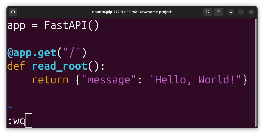 FastAPI server code in editor