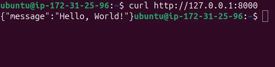 Browser showing Hello World response from FastAPI server