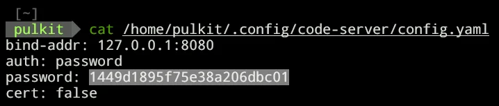 Terminal showing config file path for password