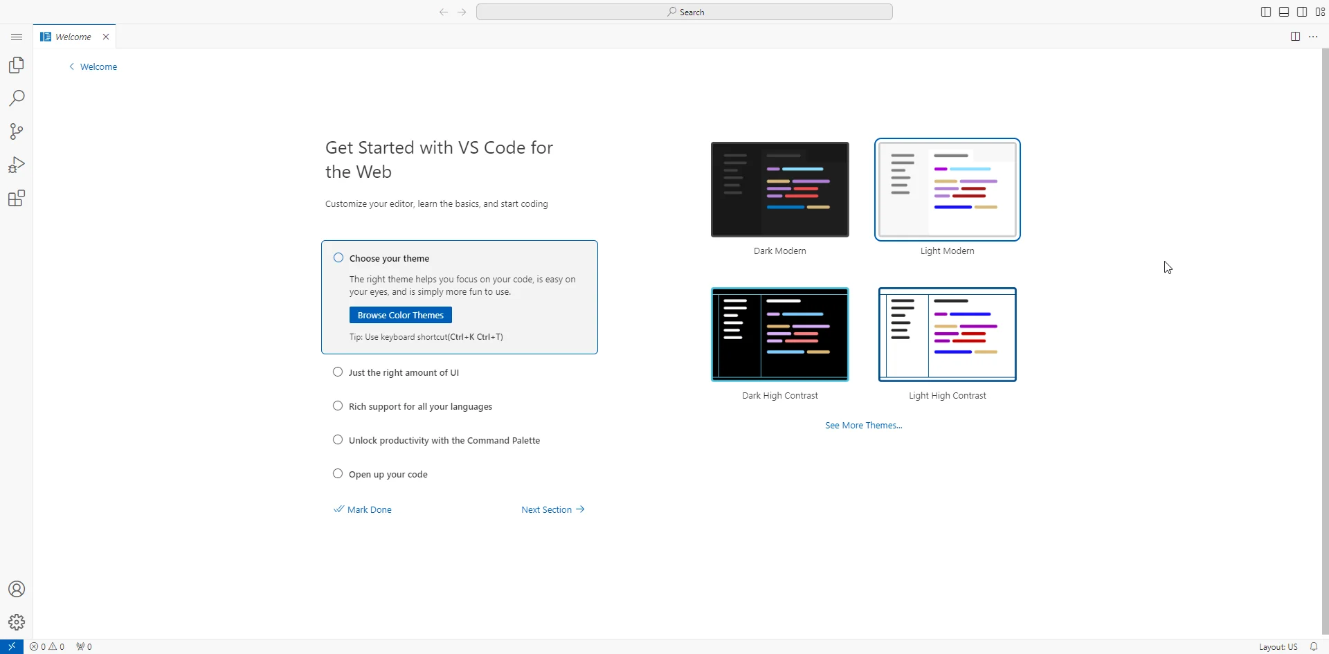 VSCode running in browser